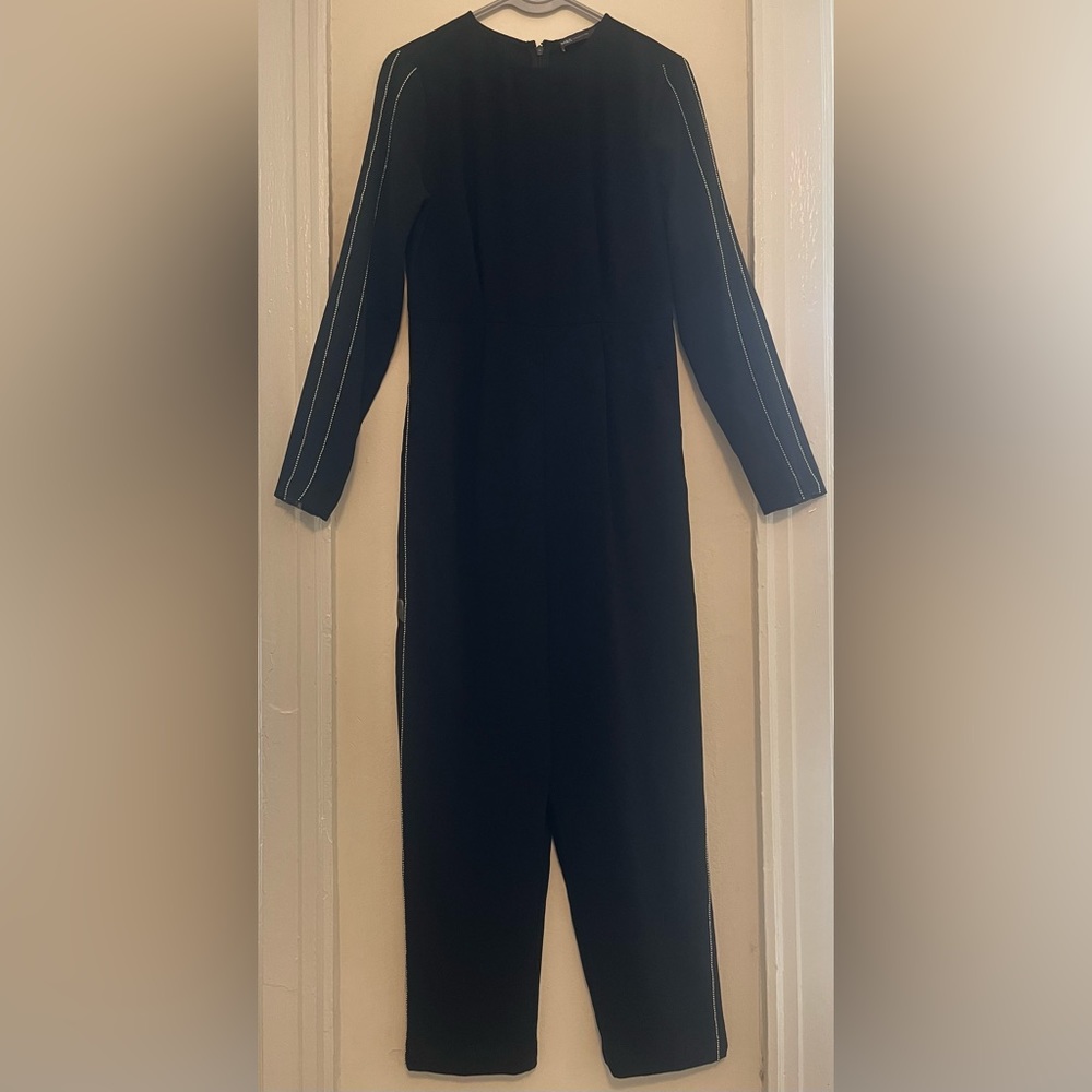 Long-sleeve jumpsuit, black with silver bead detailing, Marks & Spencer UK